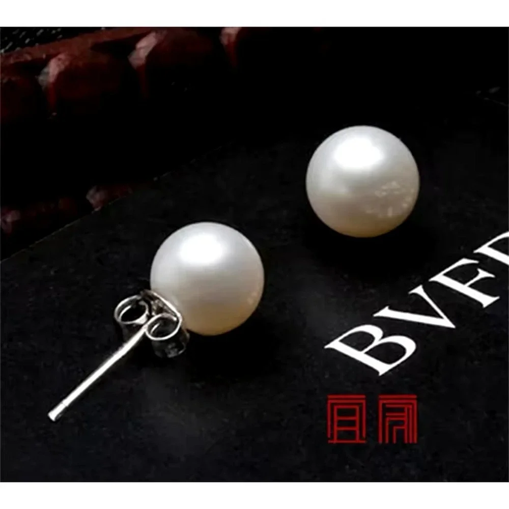 925 Silver Pearl 8mm Stud Earrings Real Sterling Dainty Minimalist‎ Jewelry